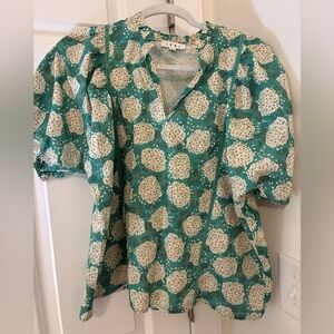 THML Teal and Cream Floral Blouse